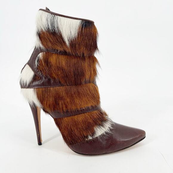 Manolo Blahnik Y2K Retro Aziz Cowhide Fur Leather Pointed Toe Heeled Boot IT 37 - Picture 4 of 14